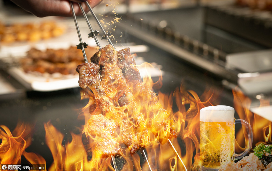 烧烤美食场景食材火焰
