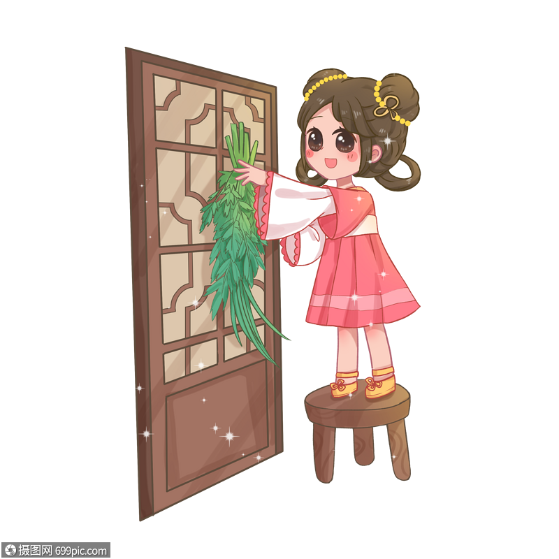 挂艾叶端午节女孩图片