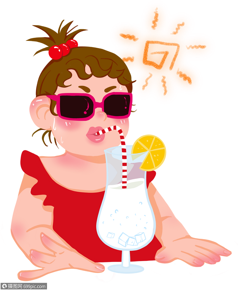 喝冷饮的小女孩炎炎夏日小暑