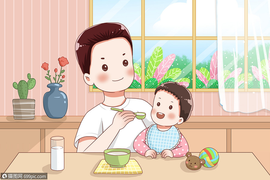 爸爸喂孩子吃饭父女奶爸