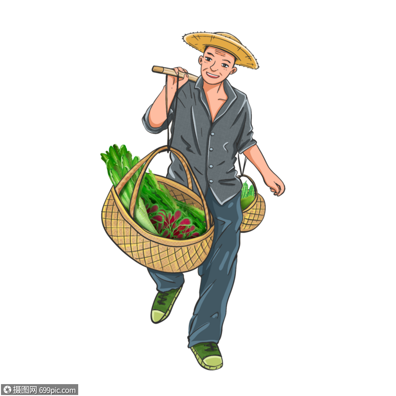 挑着菜的农民卖菜挑菜