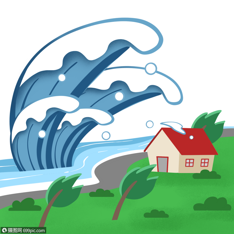 海啸即将淹没村庄