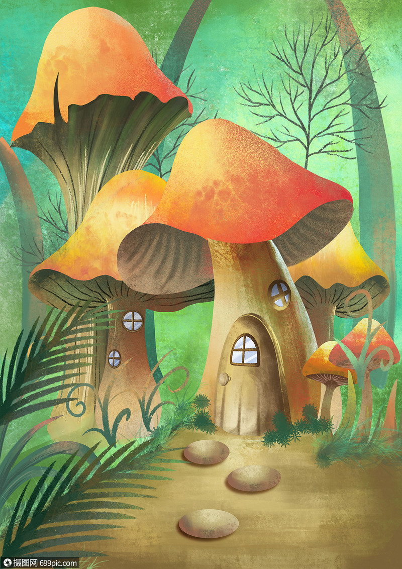 森林蘑菇林场景房屋原画