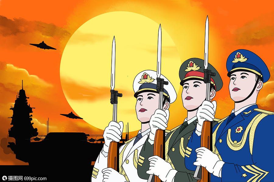 八一建军节之三军仪仗队军人步枪