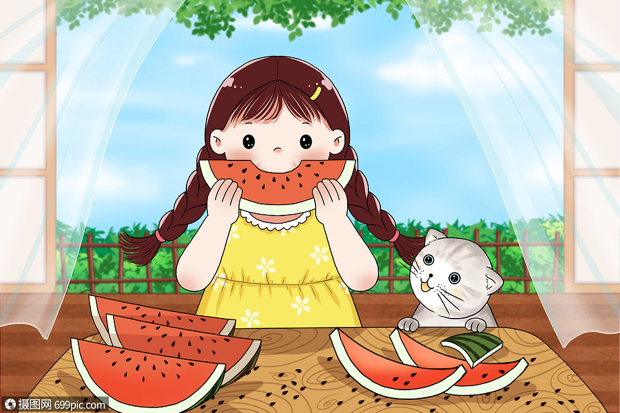 吃西瓜的女孩