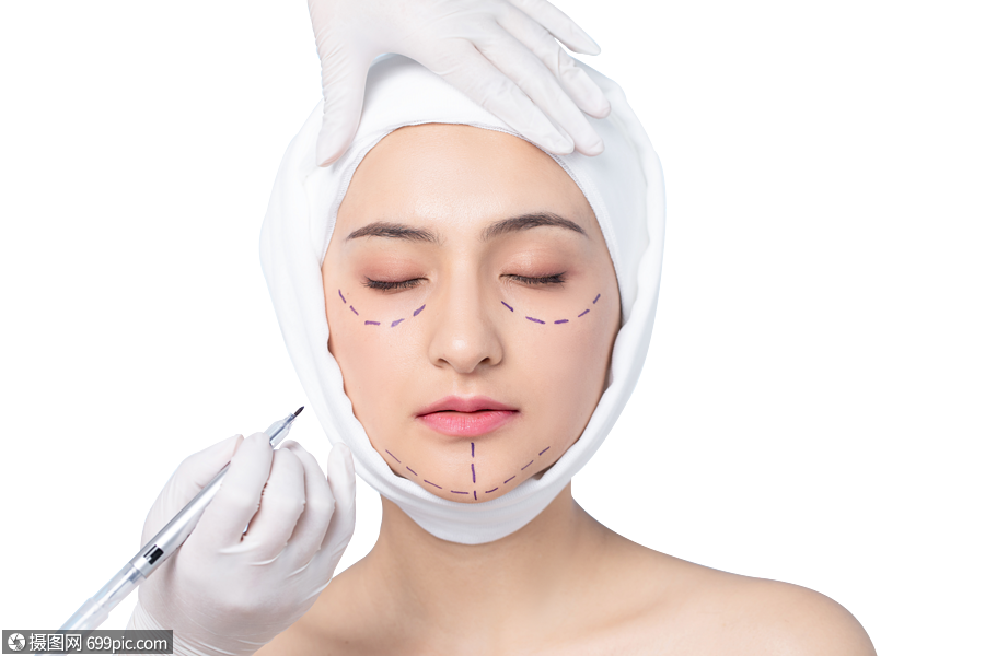 女性面部整形术前画线免扣素材