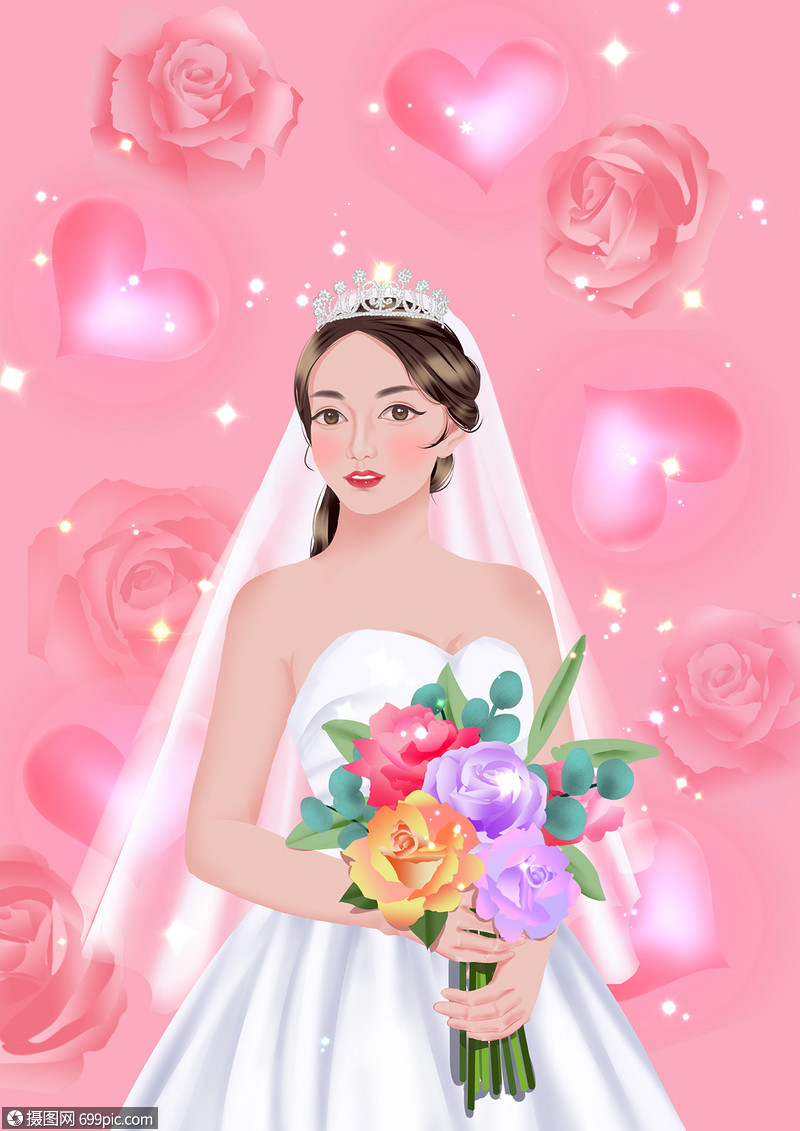 穿婚纱的新娘插画