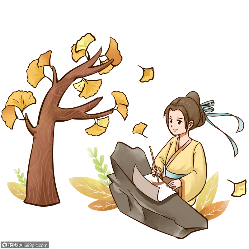 女孩给银杏树作画