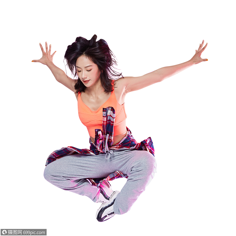 活力街舞女生跳跃动作