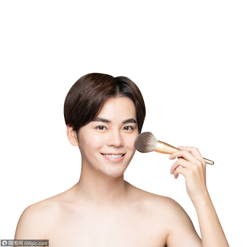 男性化妆擦粉底人像妆容