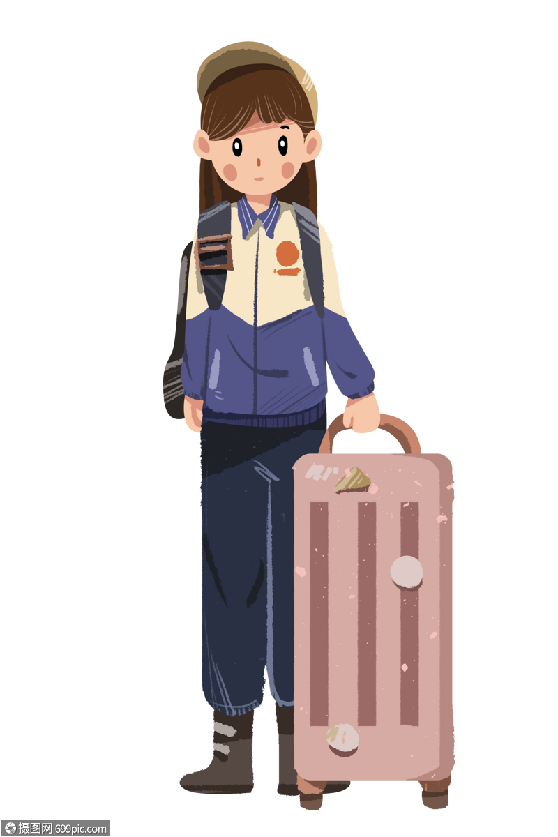 摄图网>免抠元素>手绘/卡通元素>拿着行李箱的女同学.psd>