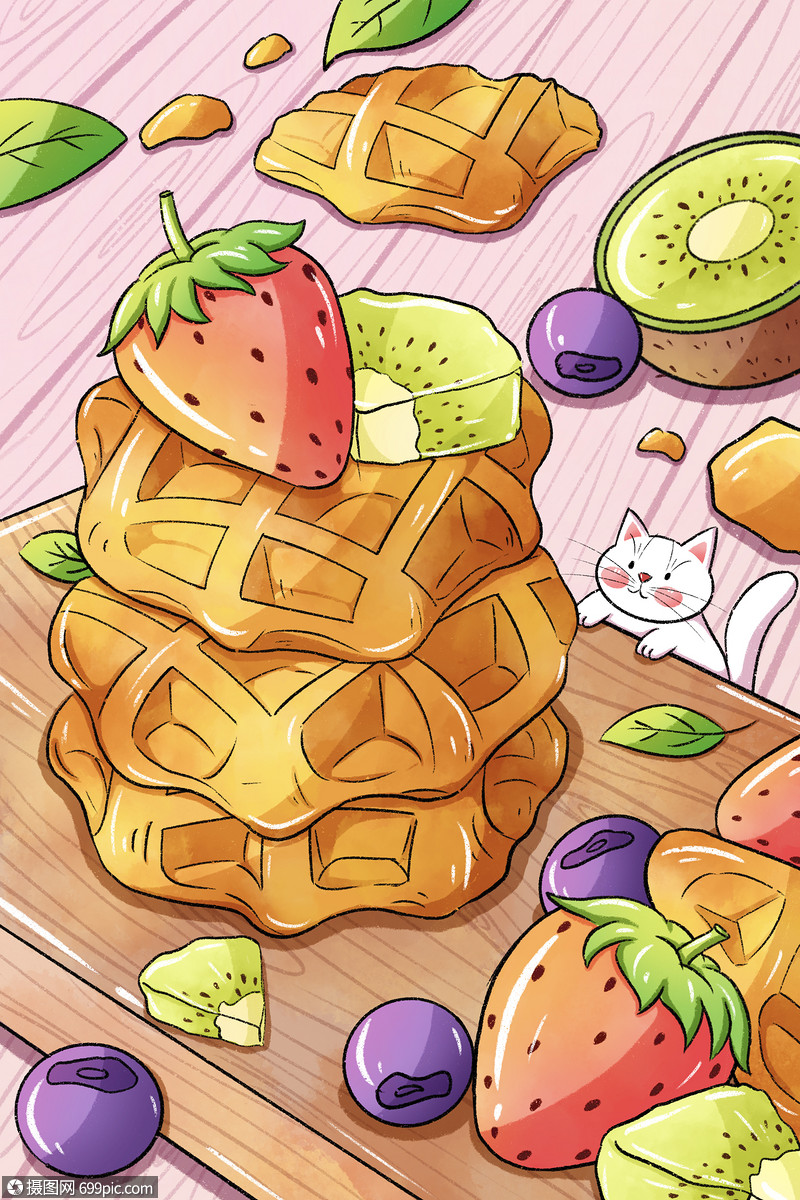 手绘美味华夫饼插画