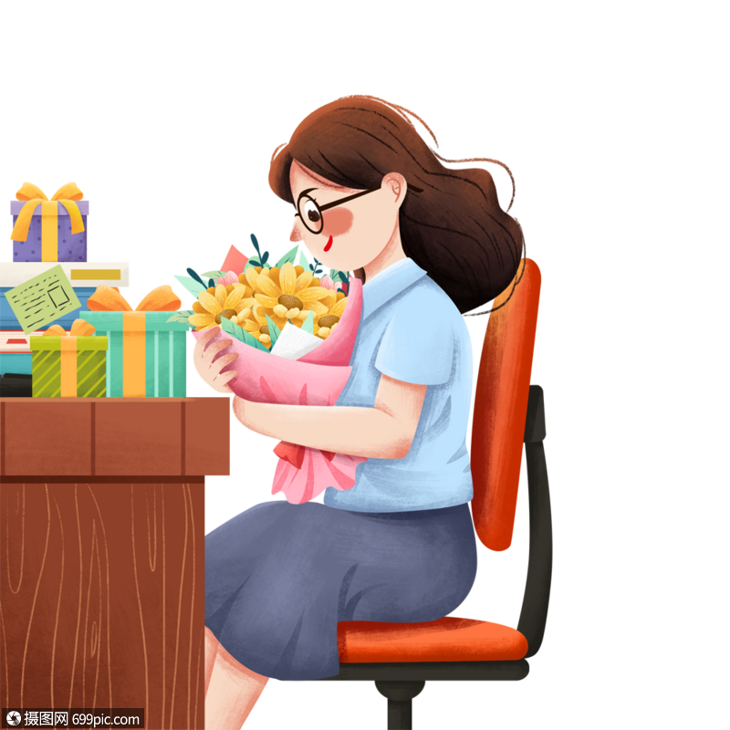 摄图网>免抠元素>手绘/卡通元素>办公室捧花老师.png>