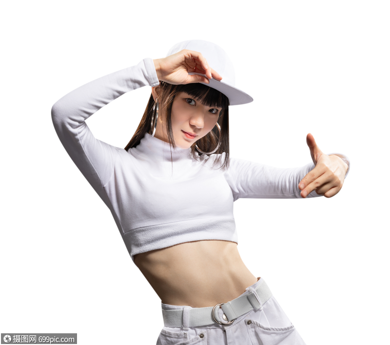 年轻街舞女生摆姿势霹雳舞雷鬼锁舞