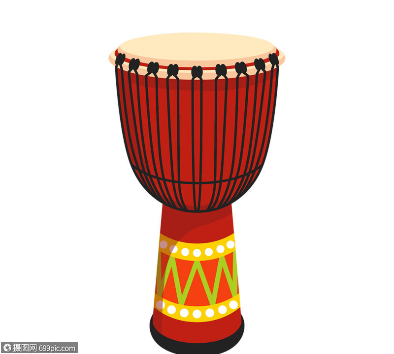 彩色非洲鼓矢量手绘
