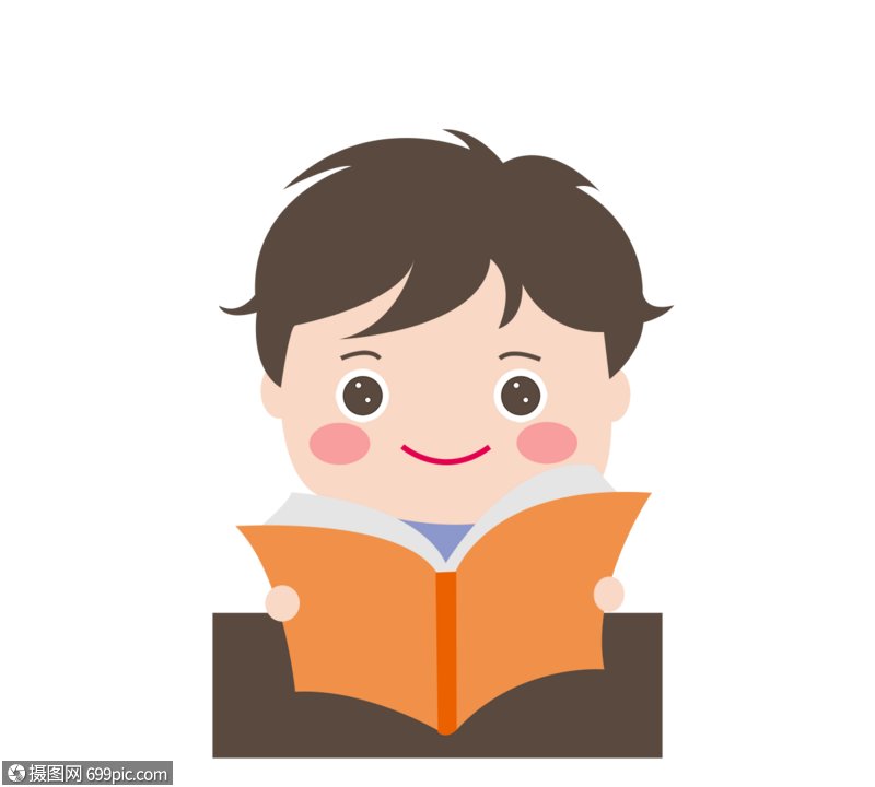 卡通可爱孩子们仔细阅读读一本书图书馆