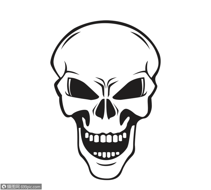 黑色正面张嘴笑骷髅牙齿骨头