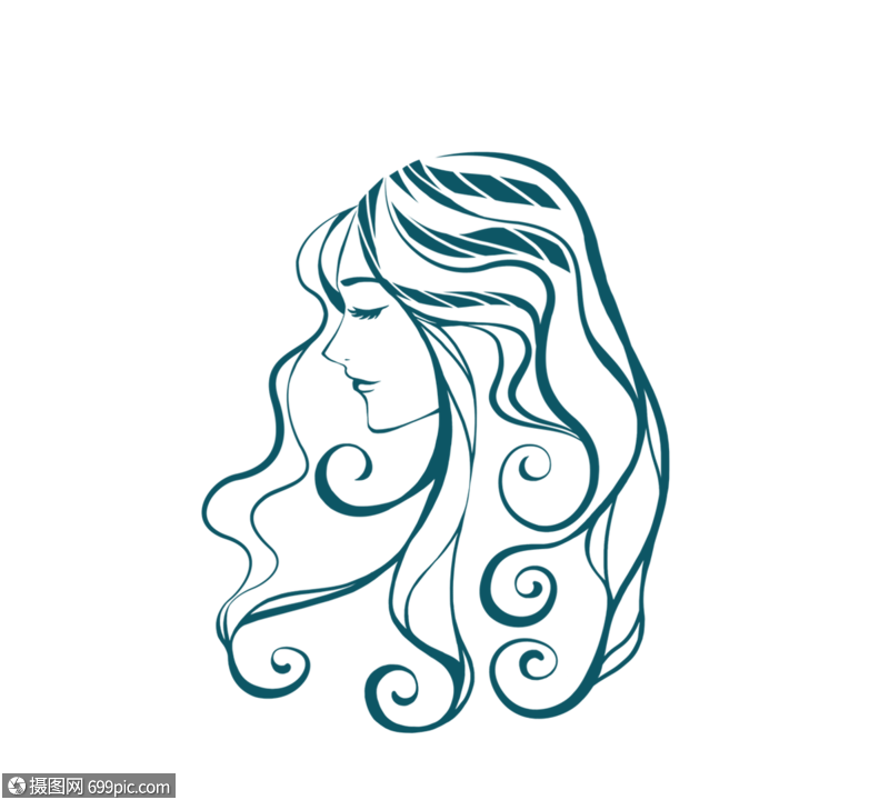 单色卷长发女人侧脸侧面卷发