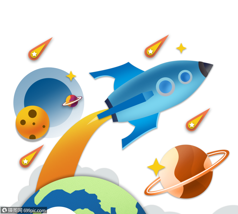 立体剪纸风太空中航天飞船宇宙