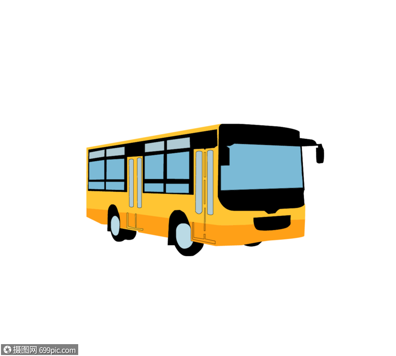 平面黄色公交车元素矢量图
