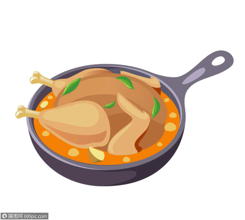 动画片手画韩国砂锅食物元素炖鸡鸡