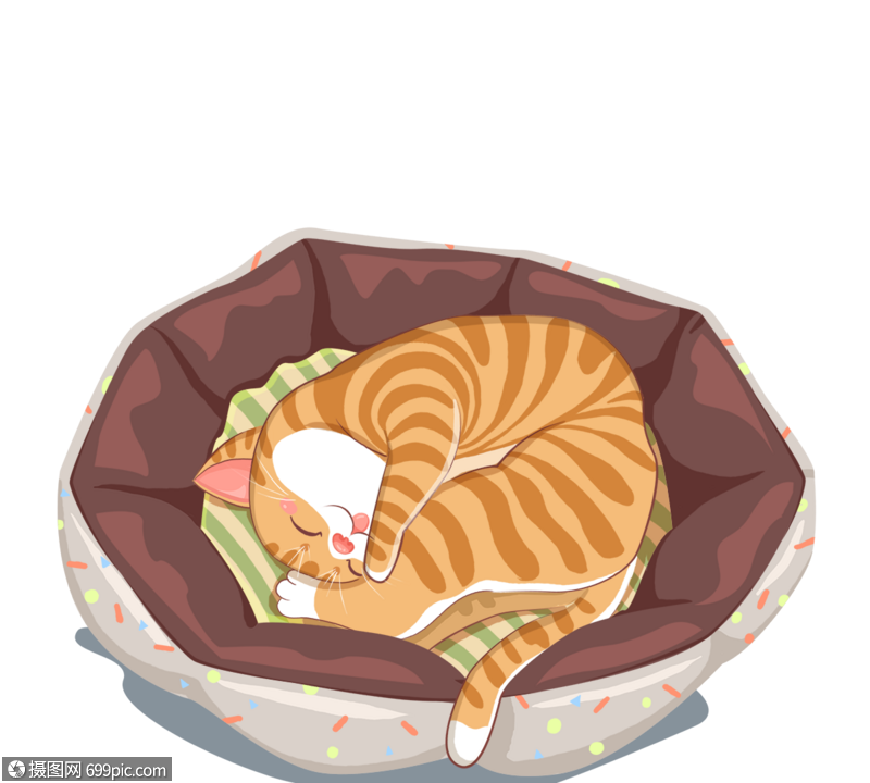 猫窝熟睡宠物猫猫咪手绘