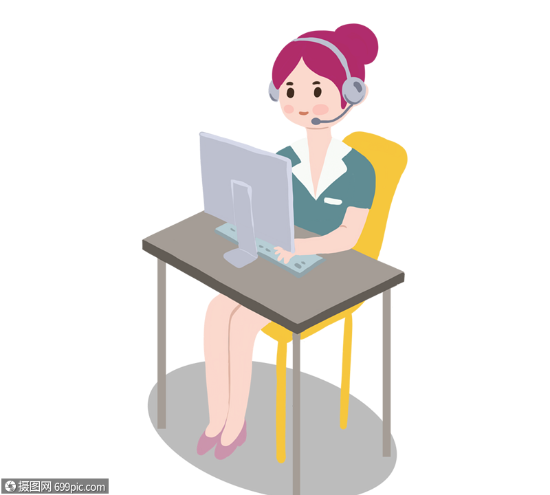 工作中客服人员在办公桌前接通电话键盘话务员