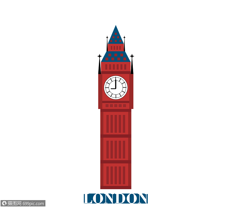 英国英式大本钟创意建筑扁平元素英国风格伦敦