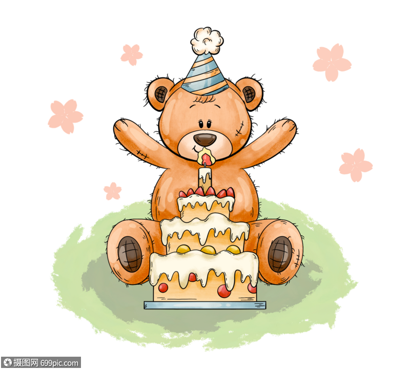 卡通风格生日泰迪熊元素
