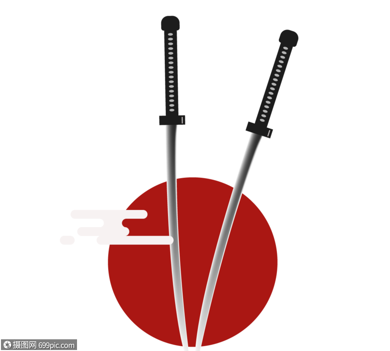 矢量逼真日本武士刀素材绘画写实武士矢量图