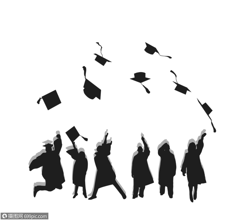 简单毕业生扔光棍帽黑色剪影校园大学生