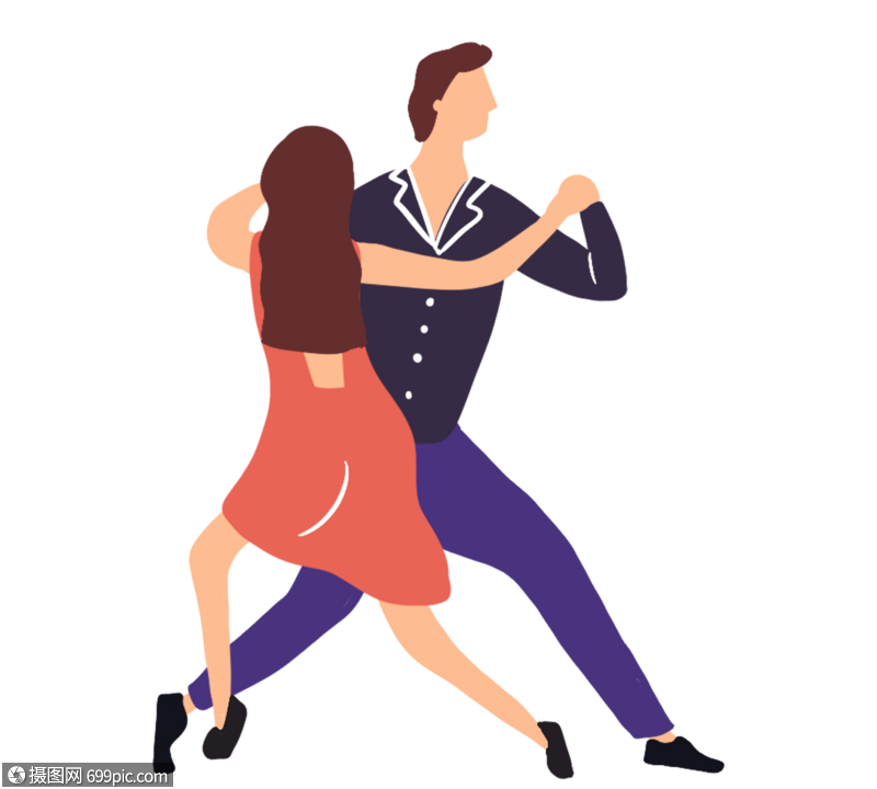 手绘卡通男女交谊舞跳舞西裤