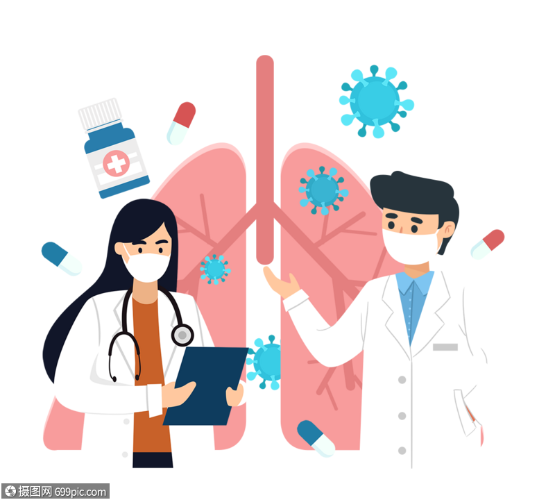 卡通手绘医生图促进新冠状病毒性肺炎
