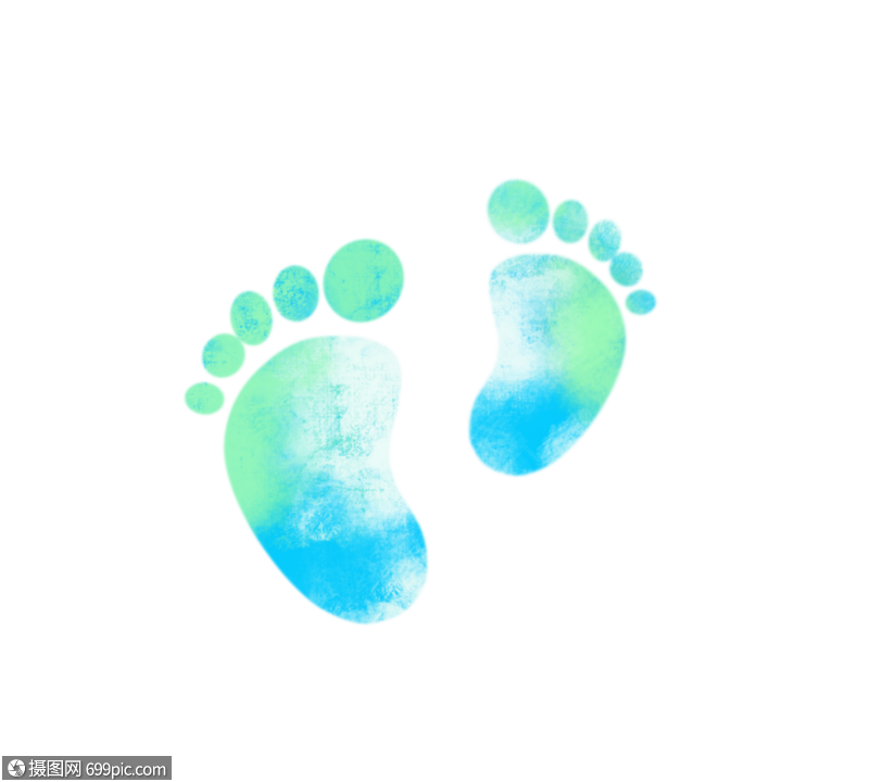 男孩水彩晕染脚印