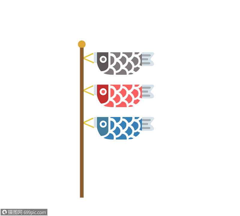 免抠元素 手绘/卡通元素 儿童节 日本儿童节鲤鱼旗可爱卡通创意简约