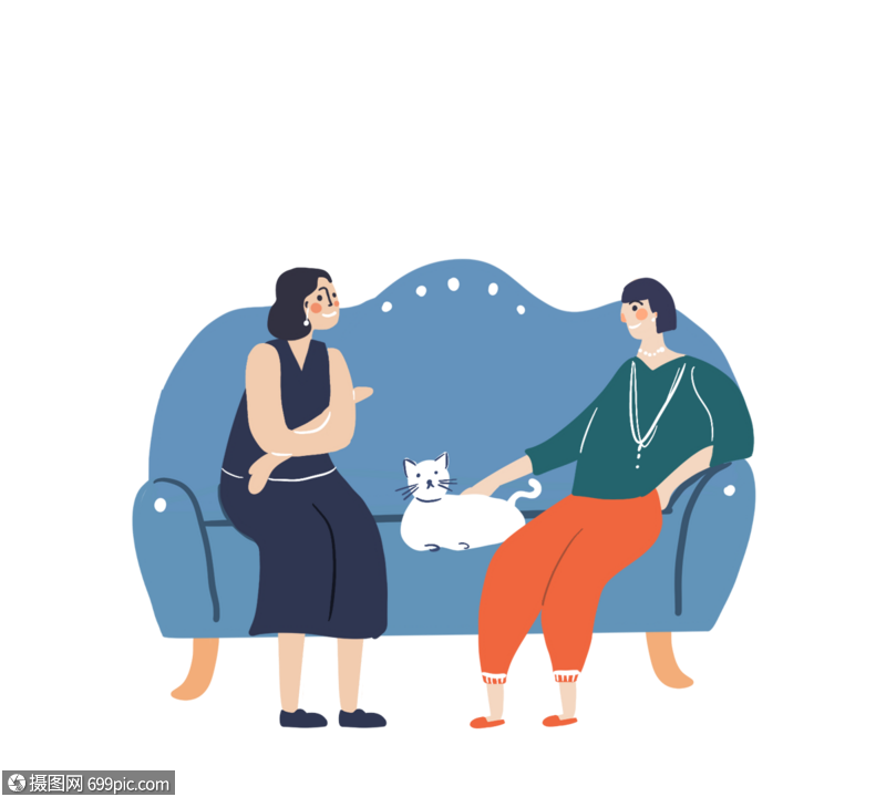 卡通手绘沙发猫咪聊天