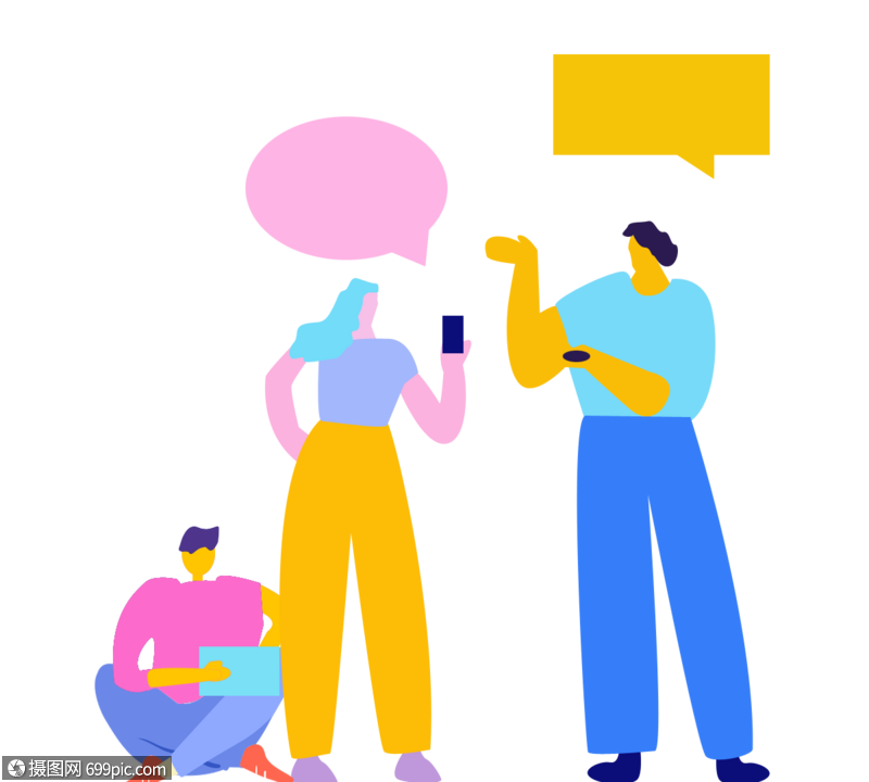 卡通手绘商务团队合作电脑