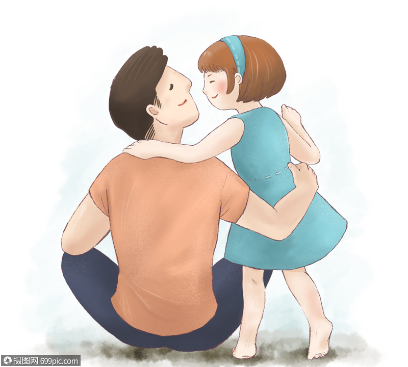 手绘风格父亲与女儿