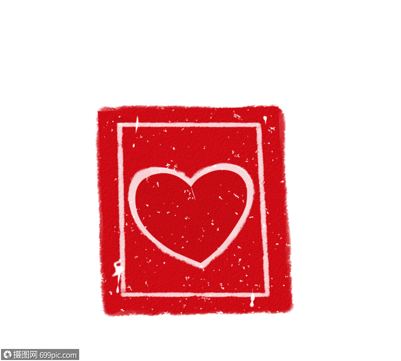 红色爱心印章心形扁平