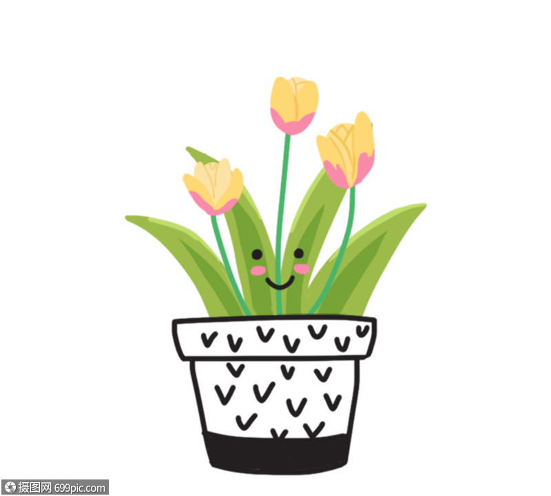 可爱卡通绿色植物花线描盆栽