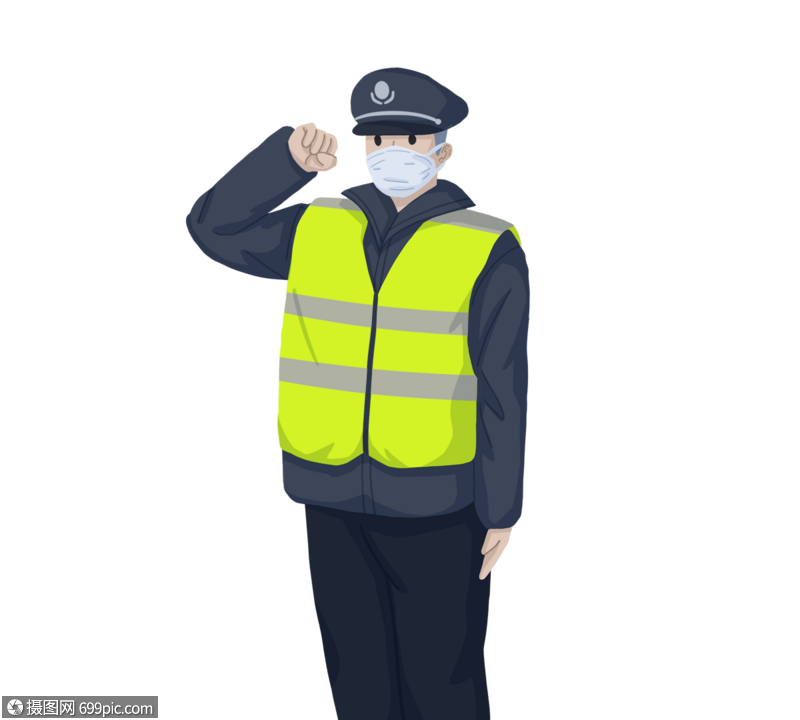 敬礼警察逆行者戴口罩职业插画警察插画