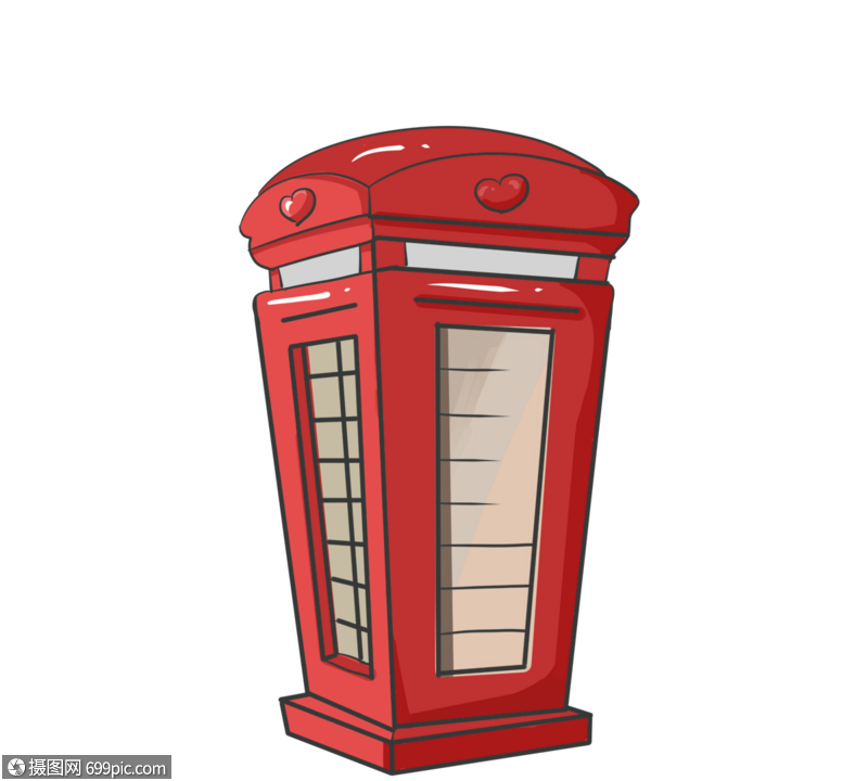 红色电话亭手绘插图心爱伦敦