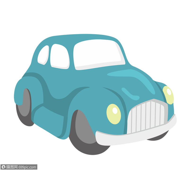 卡通蓝绿色轿车车灯汽车