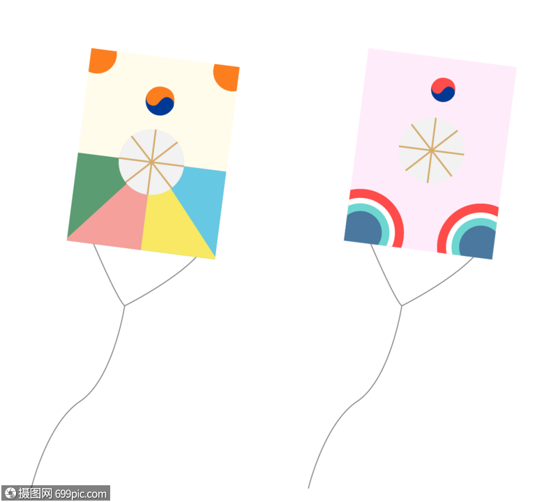 手绘古典风筝元素长方形飞行