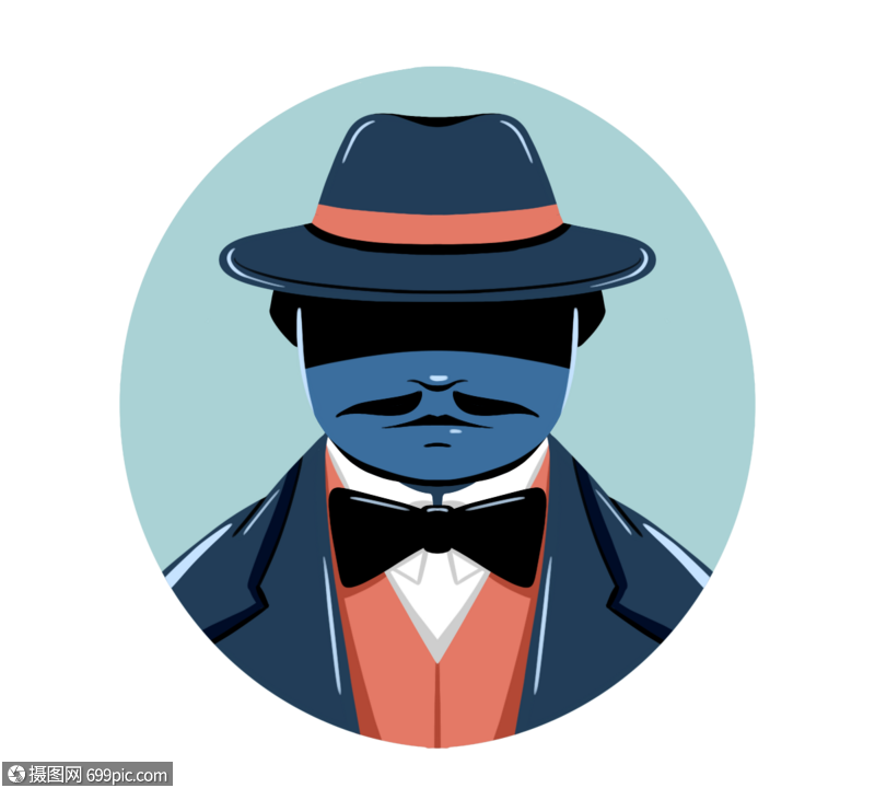卡通黑手党派男人元素帽子西装