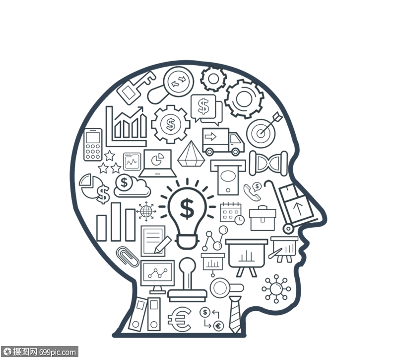 黑色轮廓概念大脑思维信息图灯光创意大脑