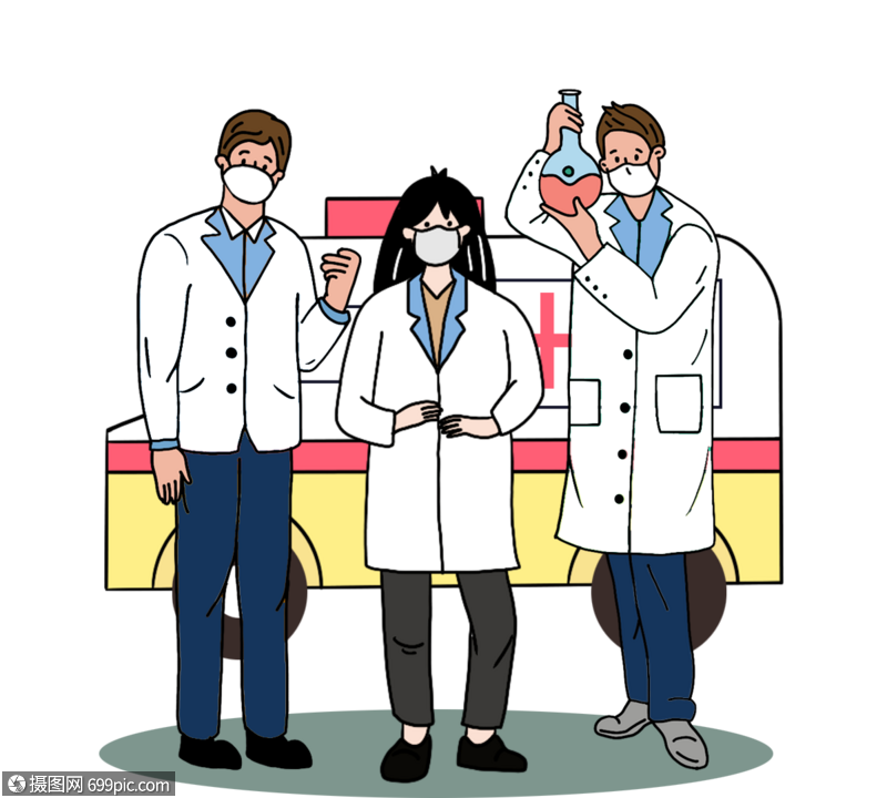 手绘卡通医护人员加油