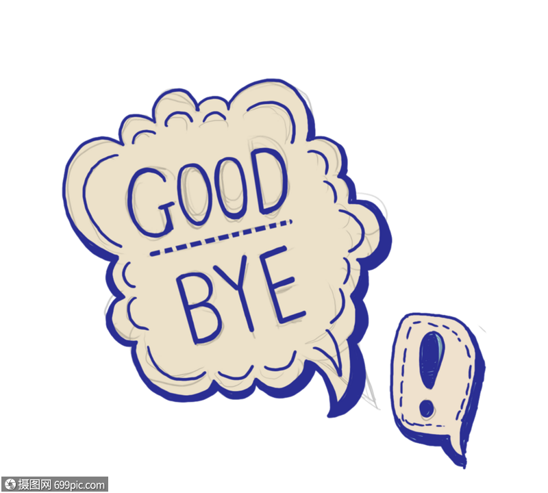 手绘线描蓝白英文再见字母元素表情英语