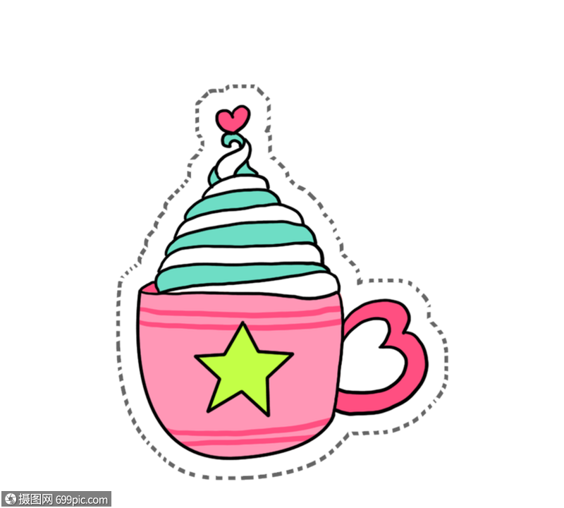 彩色卡通杯子里甜品元素