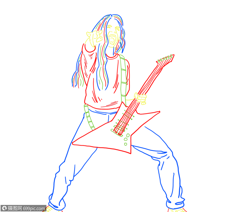 彩色抽象摇滚装饰贝斯手喊叫